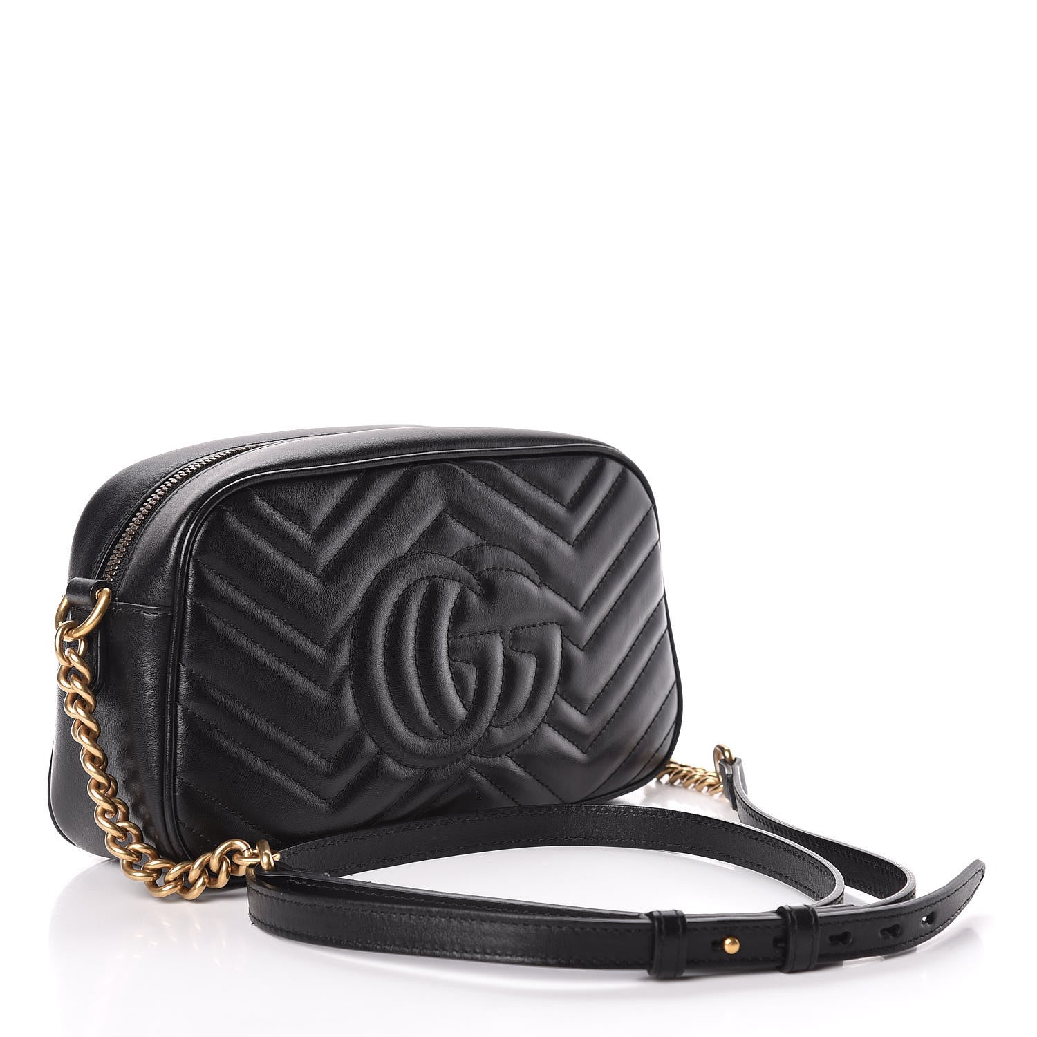 Gucci Calfskin Matelasse Small GG Marmont Chain Shoulder Bag Black 3 of 10