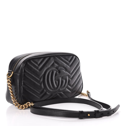 Gucci Calfskin Matelasse Small GG Marmont Chain Shoulder Bag Black 3 of 10
