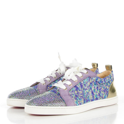 Christian Louboutin Crystal Metallic Suede Peacock Woven Lurex Gondolastrass Sneakers 40.5 Version Digitale 4 of 10