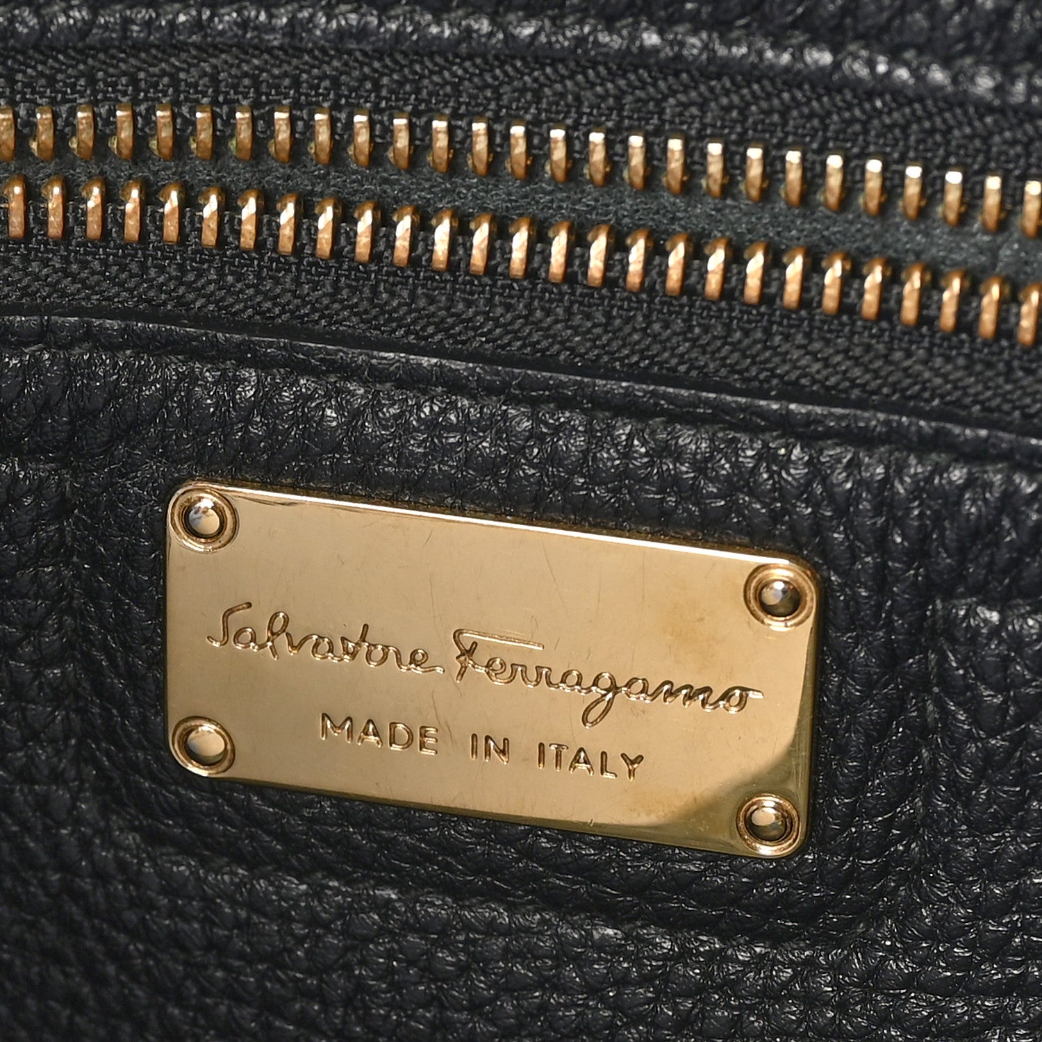 Salvatore Ferragamo Hammered Calfskin Double Handle Large Amy Tote Black 6 of 9