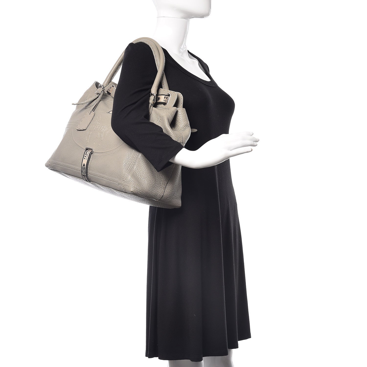 Fendi Calfskin Romano Selleria Large Villa Borghese Tote Grey 2 of 10