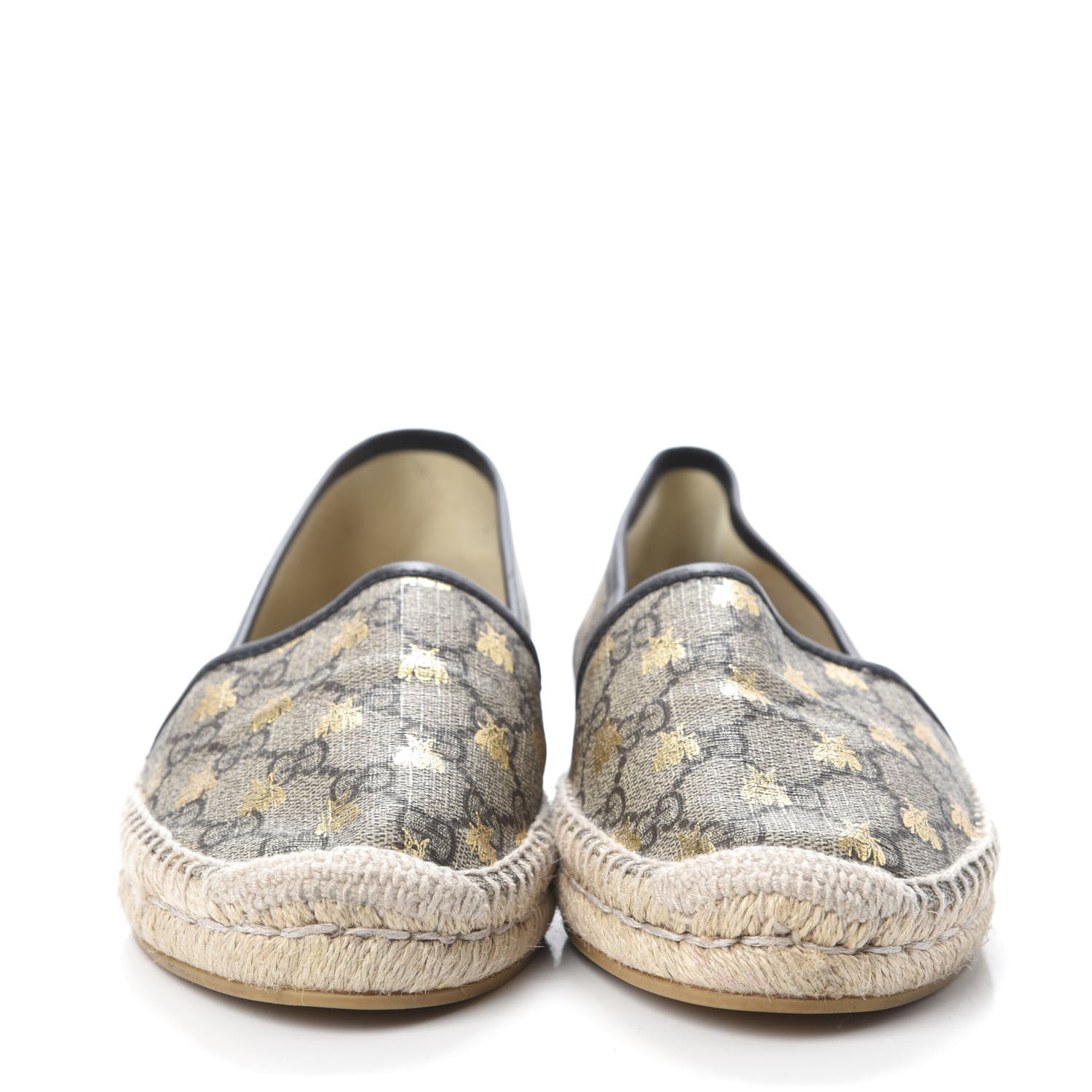 Gucci GG Supreme Monogram Bees Espadrille Flats 38.5 Beige Ebony Oro Black 2 of 7