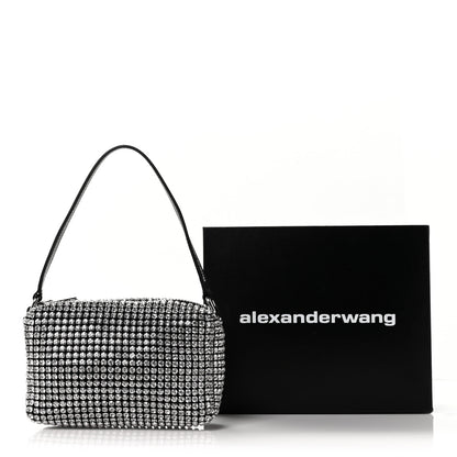Alexander Wang Mesh Crystal Rhinestone Mini Heiress Pouch Black Silver 9 of 9