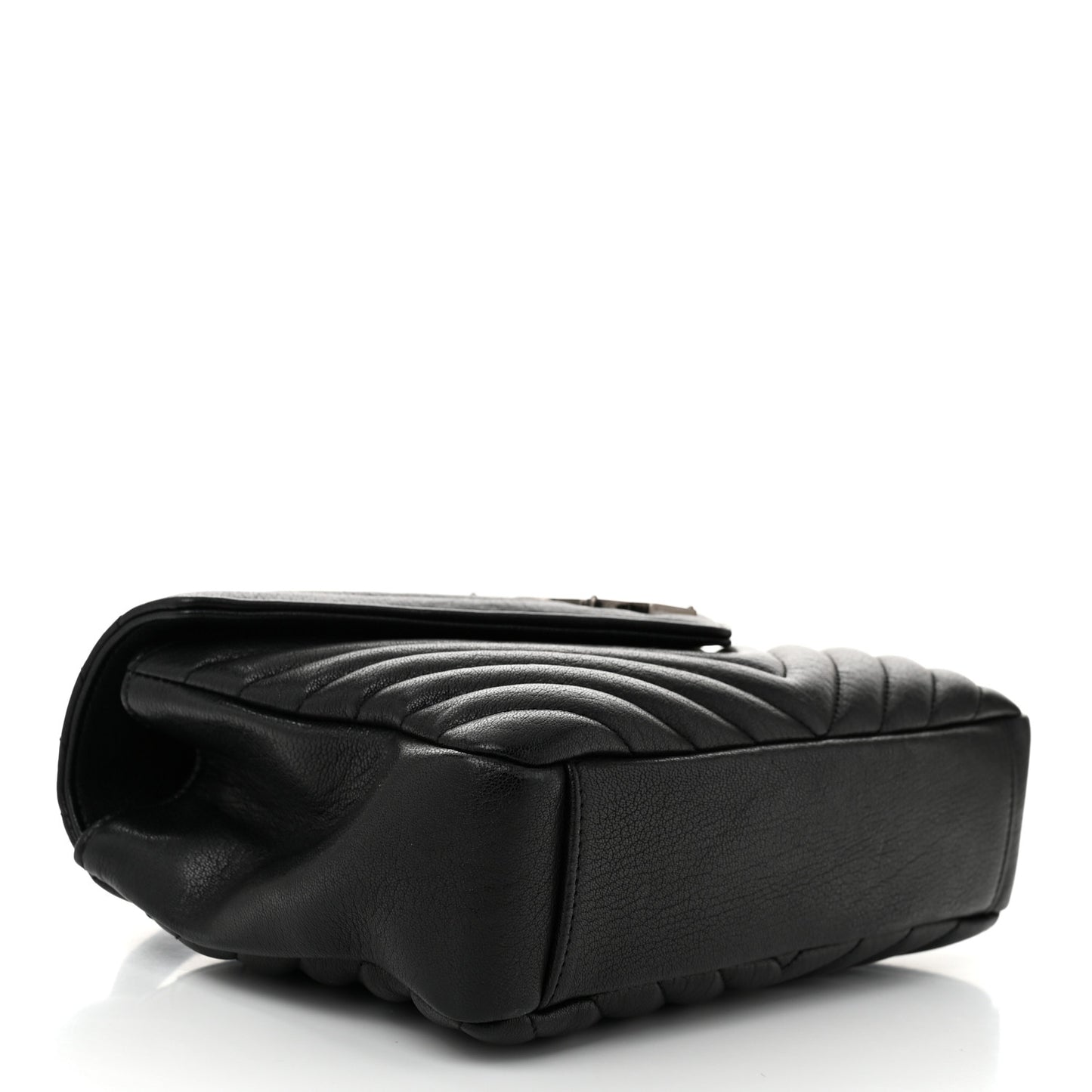 Sheepskin Matelasse Chevron Monogram Medium College Bag Black