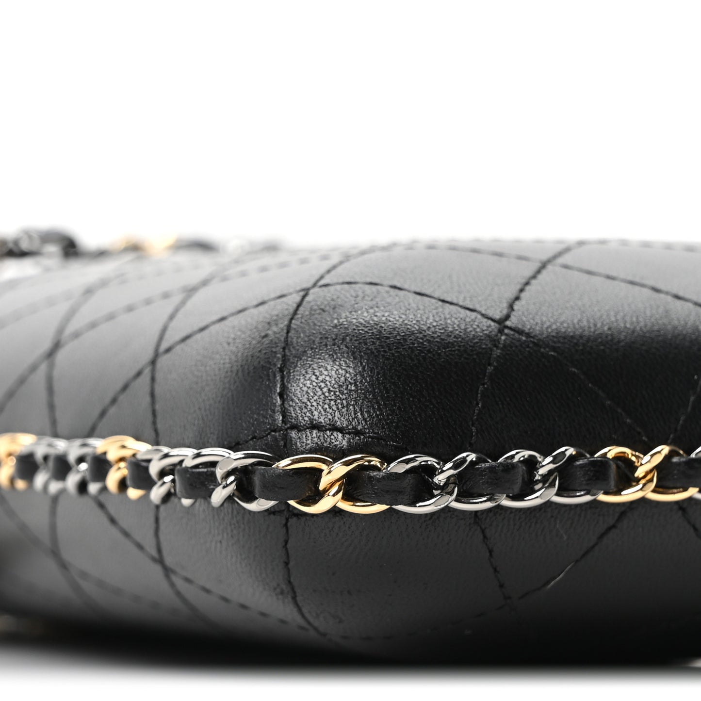 Lambskin Quilted Chain Around Phone Holder Black