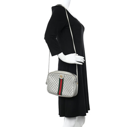Gucci Laminated Nappa Web Trapuntata Small GG Shoulder Bag Argento 2 of 12