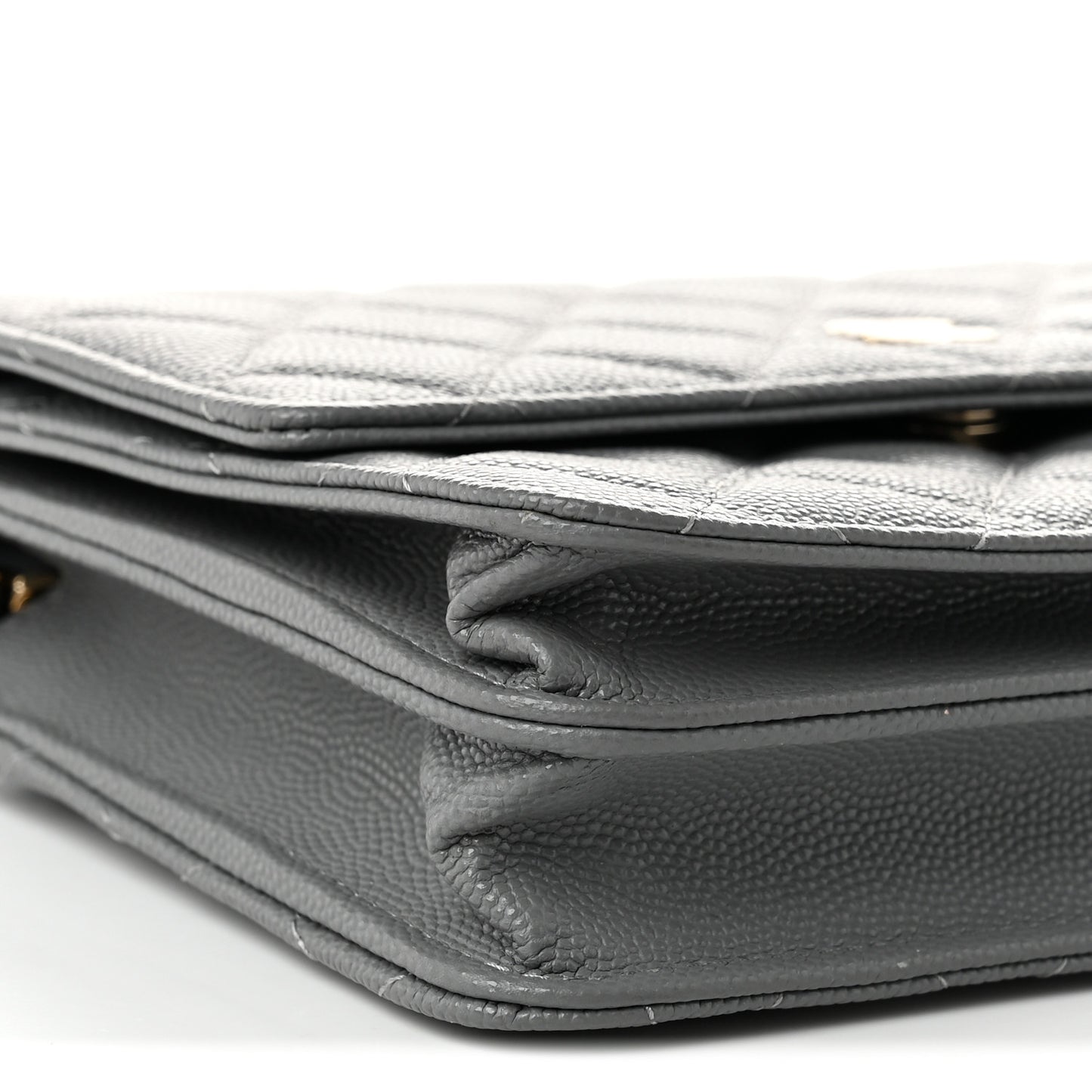 Caviar Quilted Square Wallet On Chain WOC Grey