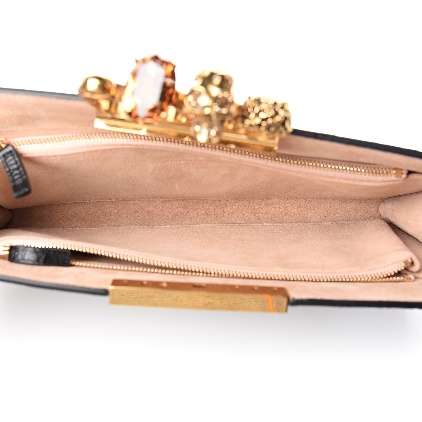 Calfskin Crocodile Embossed Knuckle Flat Clutch Black Gold