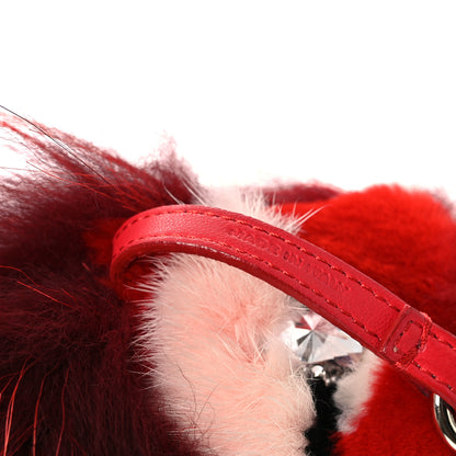 Fendi Fox Mink Rabbit Fur Crystal Eye Furry Cracker Monster Bag Charm Red Pink 4 of 4