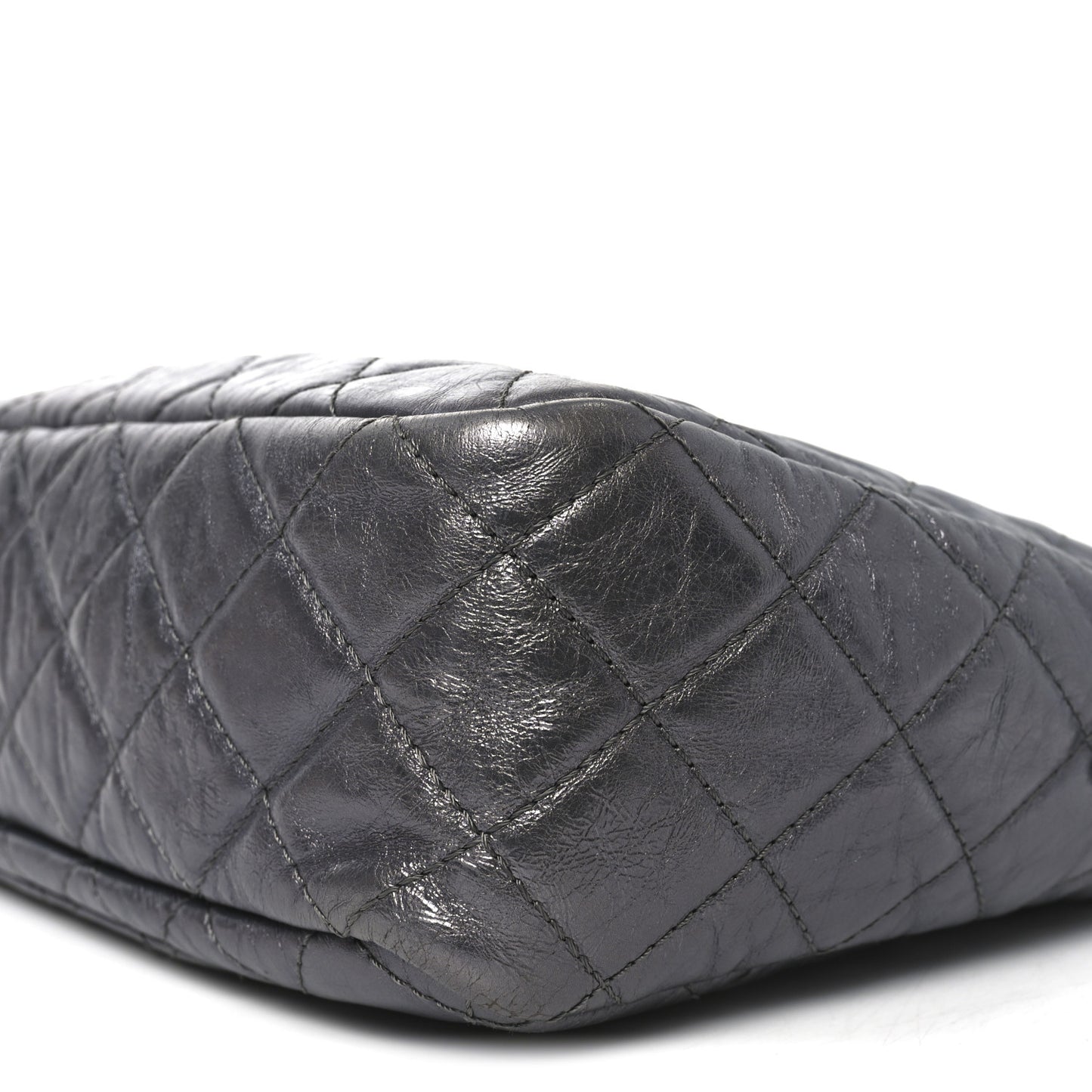 Metallic Aged Calfskin Quilted Large Reissue Camera Case Dark Silver