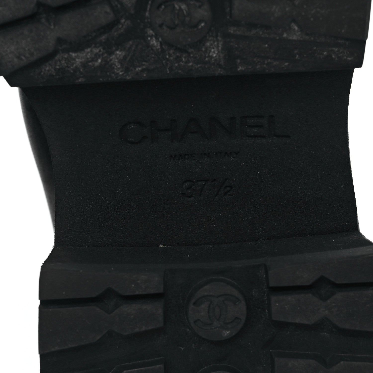 Chanel Grained Calfskin Patent Cap Toe CC Platform Ankle Boots 37.5 Black 6 of 10