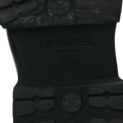 Chanel Grained Calfskin Patent Cap Toe CC Platform Ankle Boots 37.5 Black 6 of 10