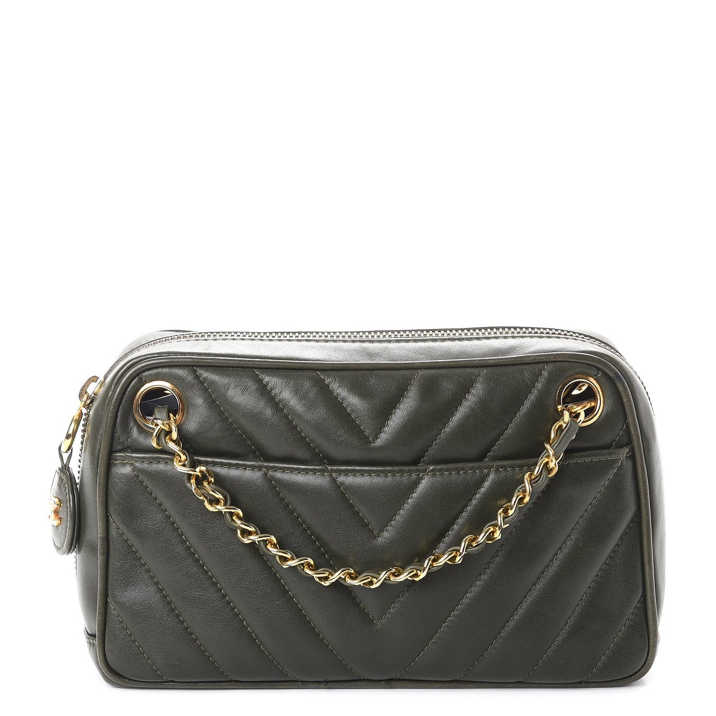 Lambskin Chevron Quilted Small Camera Case Green