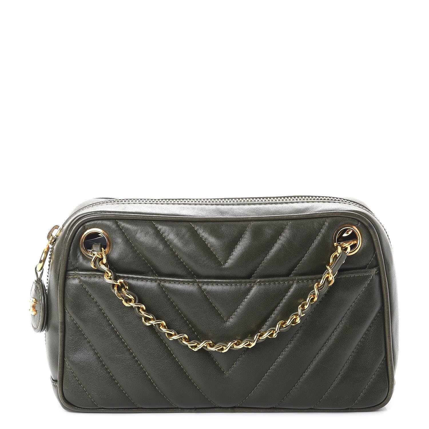 Chanel Lambskin Chevron Quilted Small Camera Case Green 1 of 9