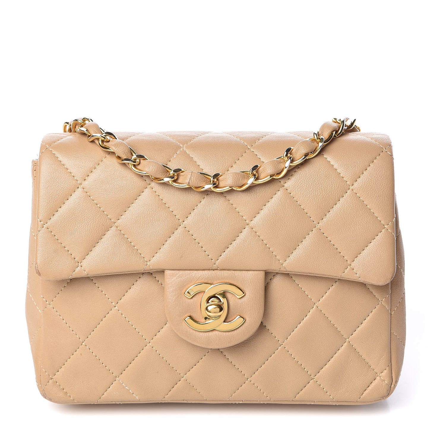 Lambskin Quilted Mini Square Flap Beige