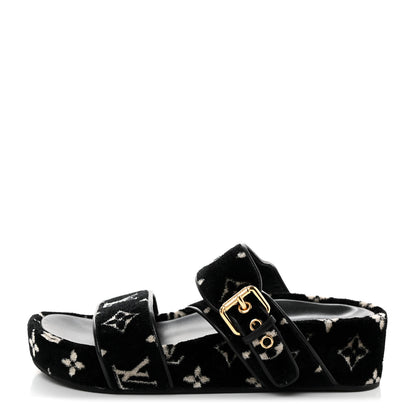 Louis Vuitton Velvet Monogram Jumbo Flatform Mule Sandals 37 Black White 1 of 9