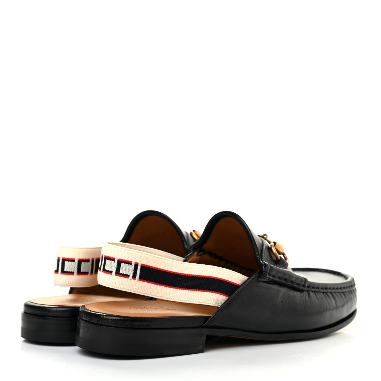 Goatskin Stripe Mens Horsebit Slingback Slippers 8 Black