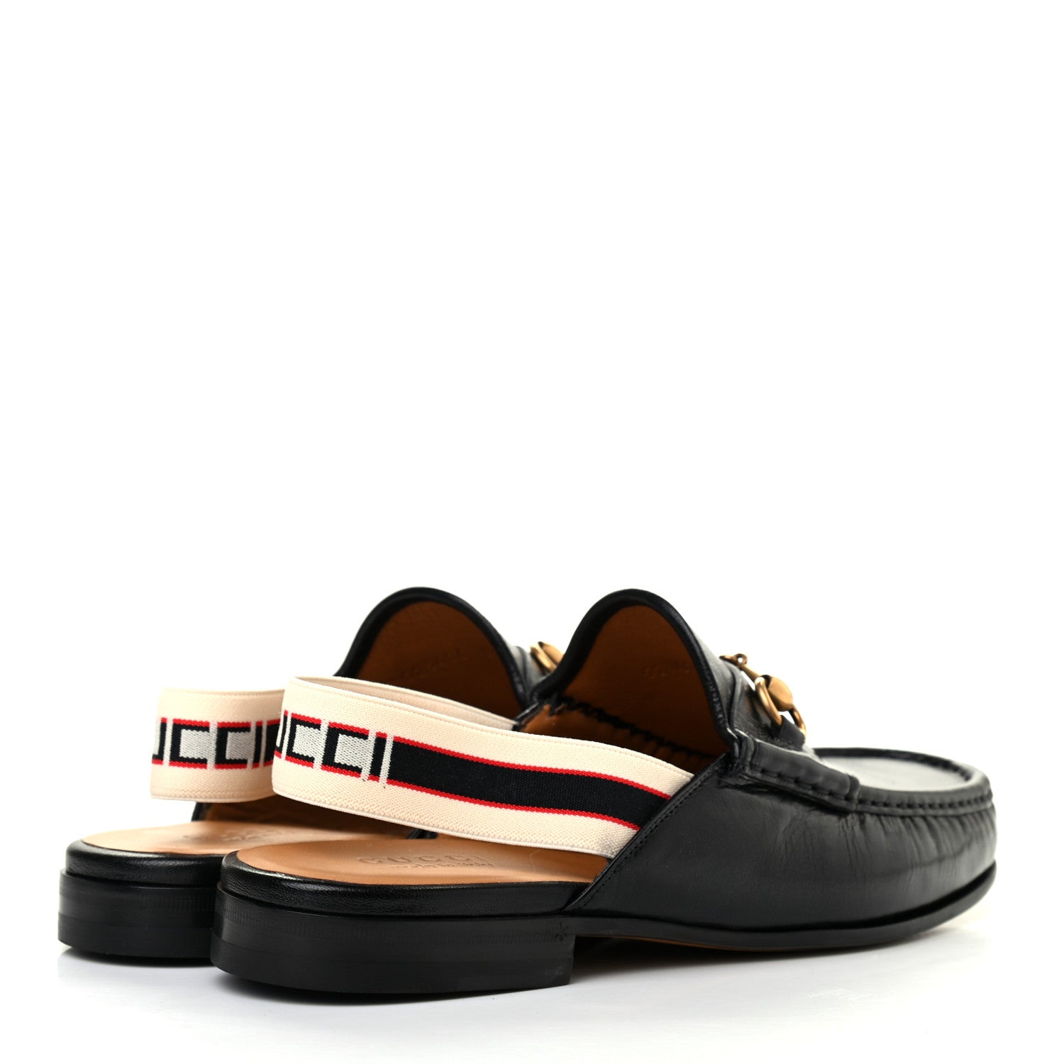 Gucci Goatskin Stripe Mens Horsebit Slingback Slippers 8 Black 4 of 8