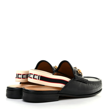 Gucci Goatskin Stripe Mens Horsebit Slingback Slippers 8 Black 4 of 8