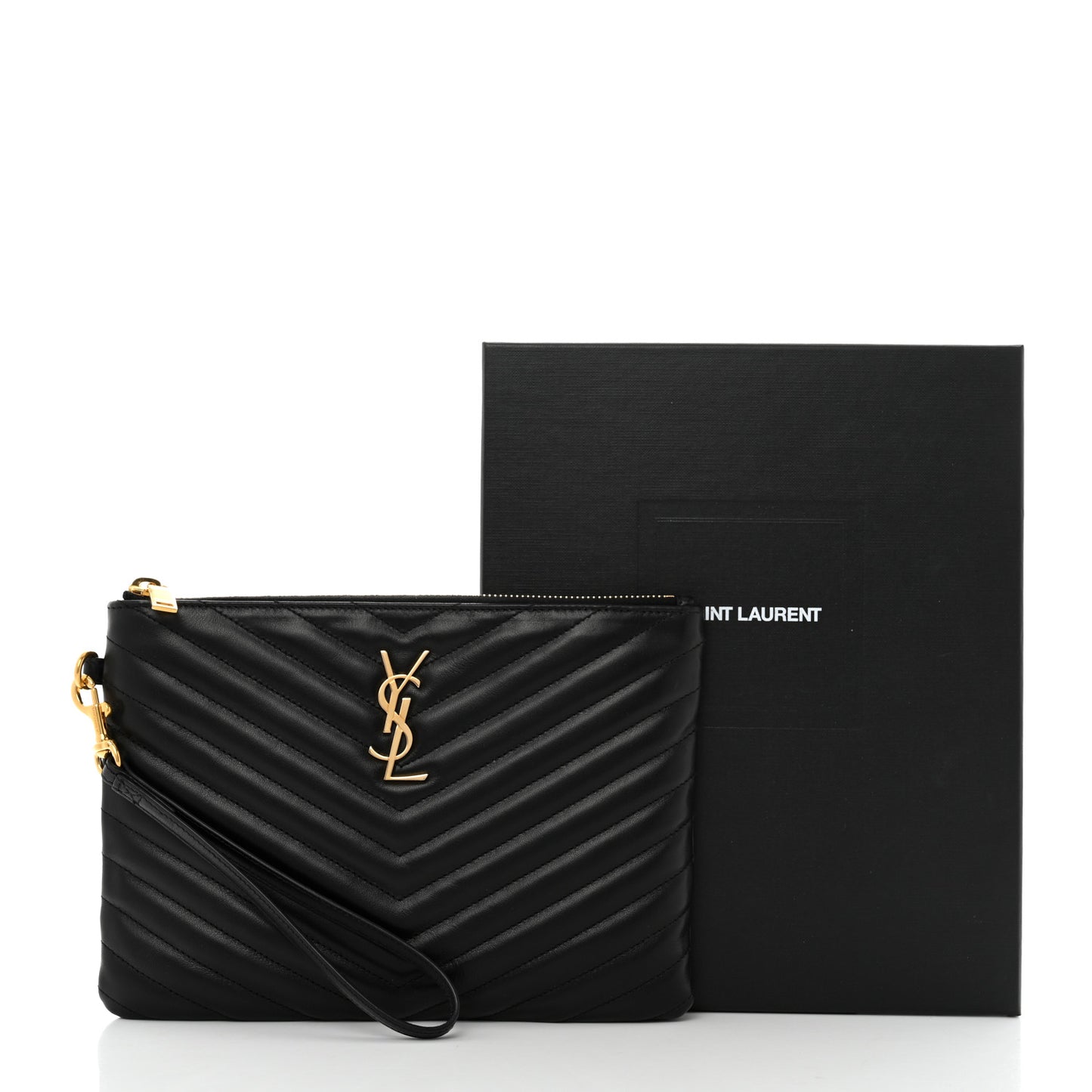 Calfskin Matelasse Chevron Monogram A5 Wristlet Black