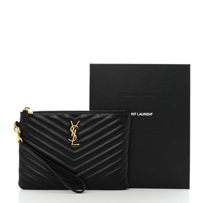 Saint Laurent Calfskin Matelasse Chevron Monogram A5 Wristlet Black 8 of 8