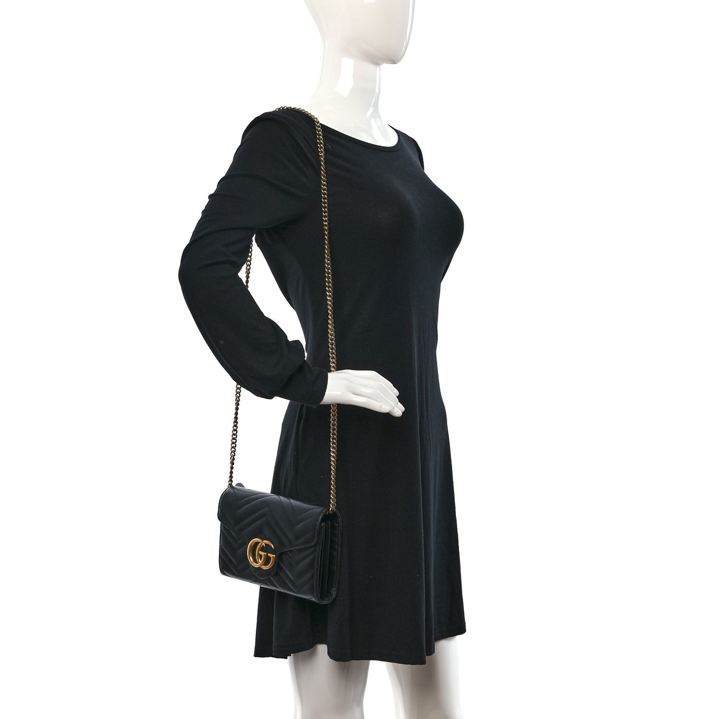 Calfskin Matelasse GG Marmont Chain Wallet Black