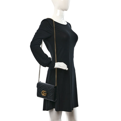 Gucci Calfskin Matelasse GG Marmont Chain Wallet Black 2 of 9