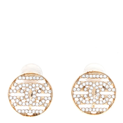 Chanel Crystal CC Round Clip On Earrings Gold 1 of 5