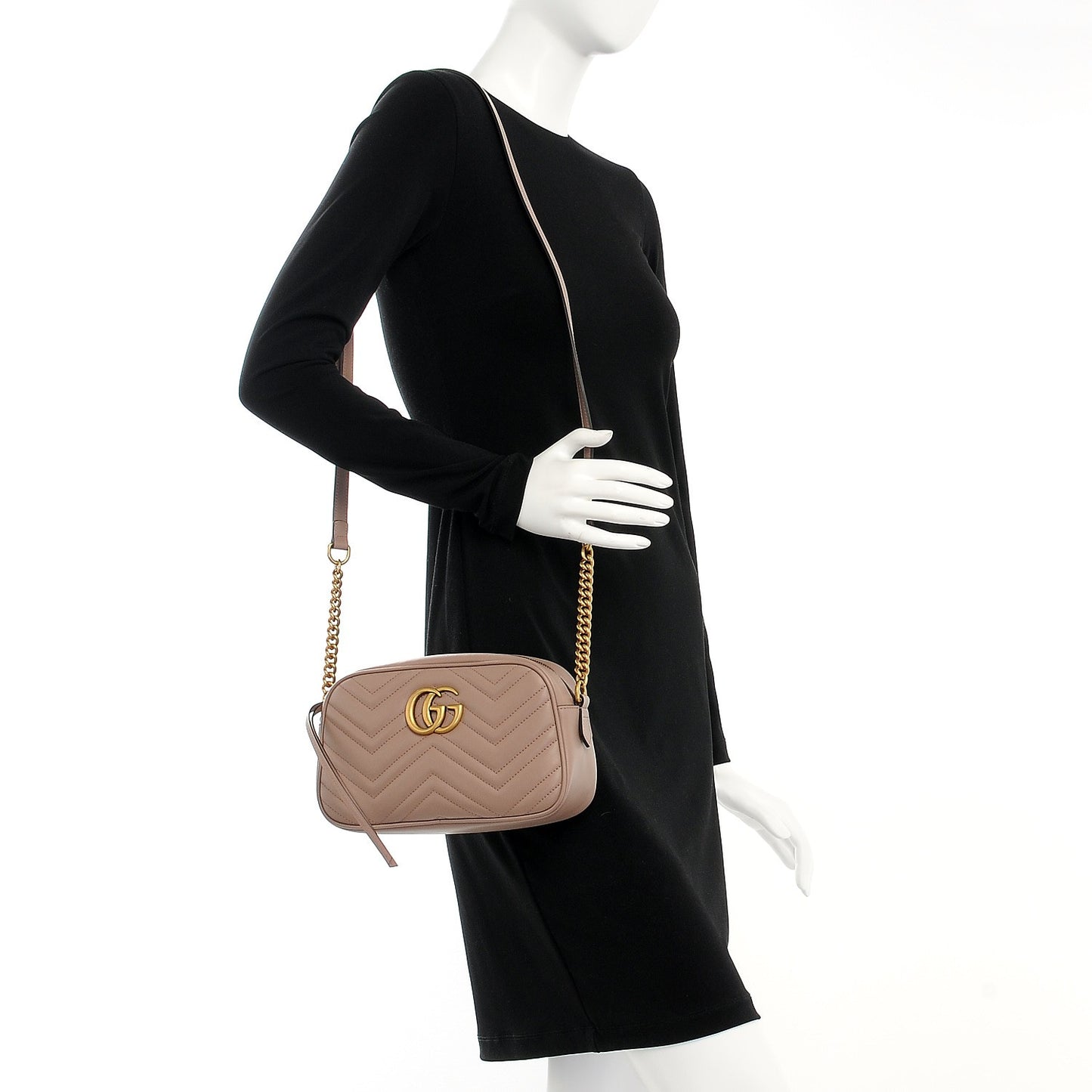 Calfskin Matelasse Small GG Marmont Chain Shoulder Bag Porcelain Rose