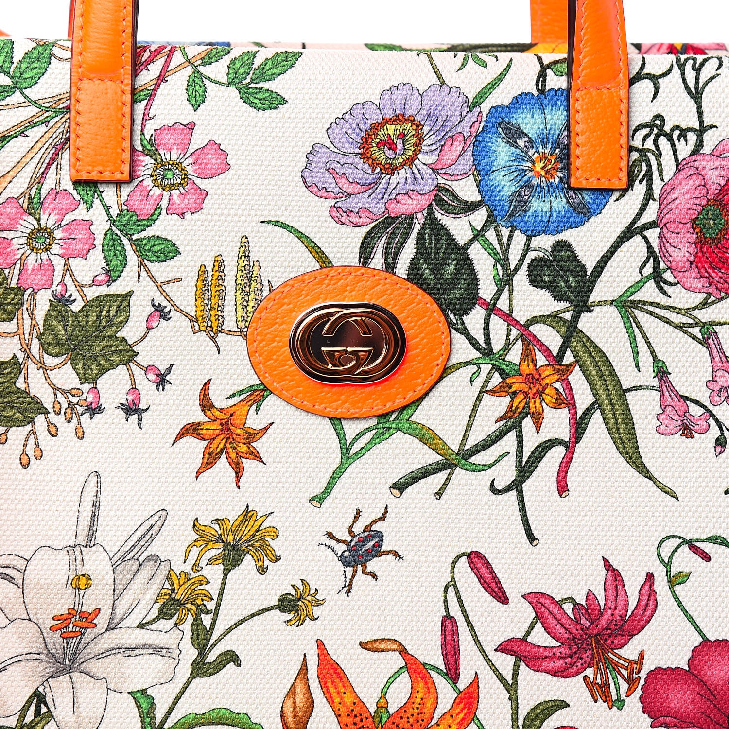 Gucci Canvas Medium Flora Tote White Multicolor Orange Fluo 10 of 10