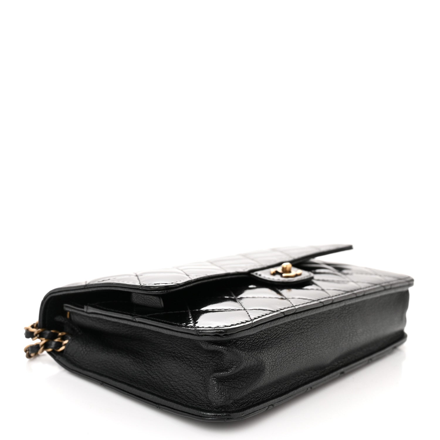 Chanel Patent Goatskin Quilted CC Eyelet Wallet On Chain WOC Black 4 of 11
