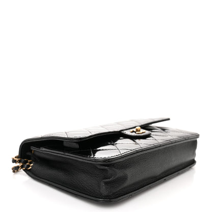 Chanel Patent Goatskin Quilted CC Eyelet Wallet On Chain WOC Black 4 of 11