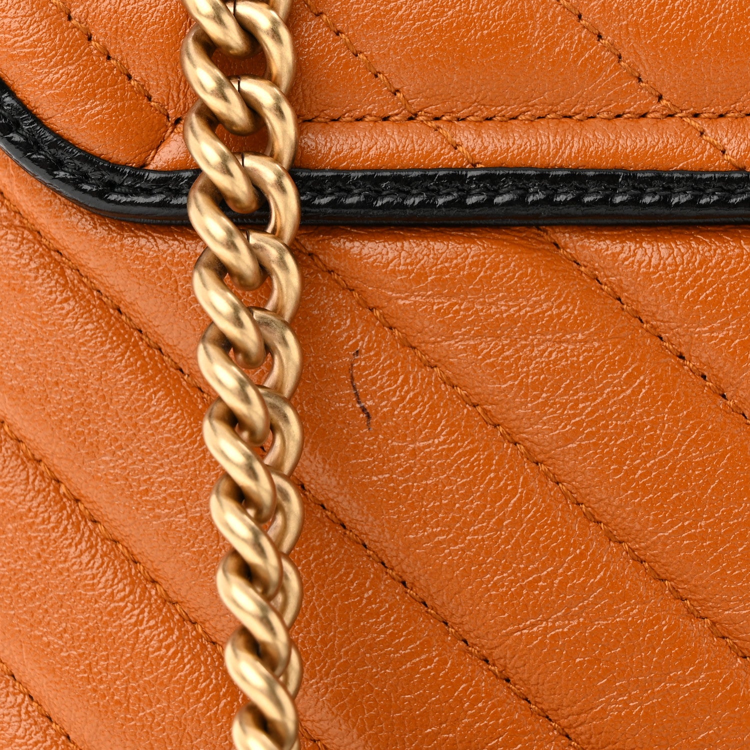Gucci Vintage Effect Calfskin Matelasse Diagonal Small Torchon GG Marmont Shoulder Bag Cognac Black 11 of 11