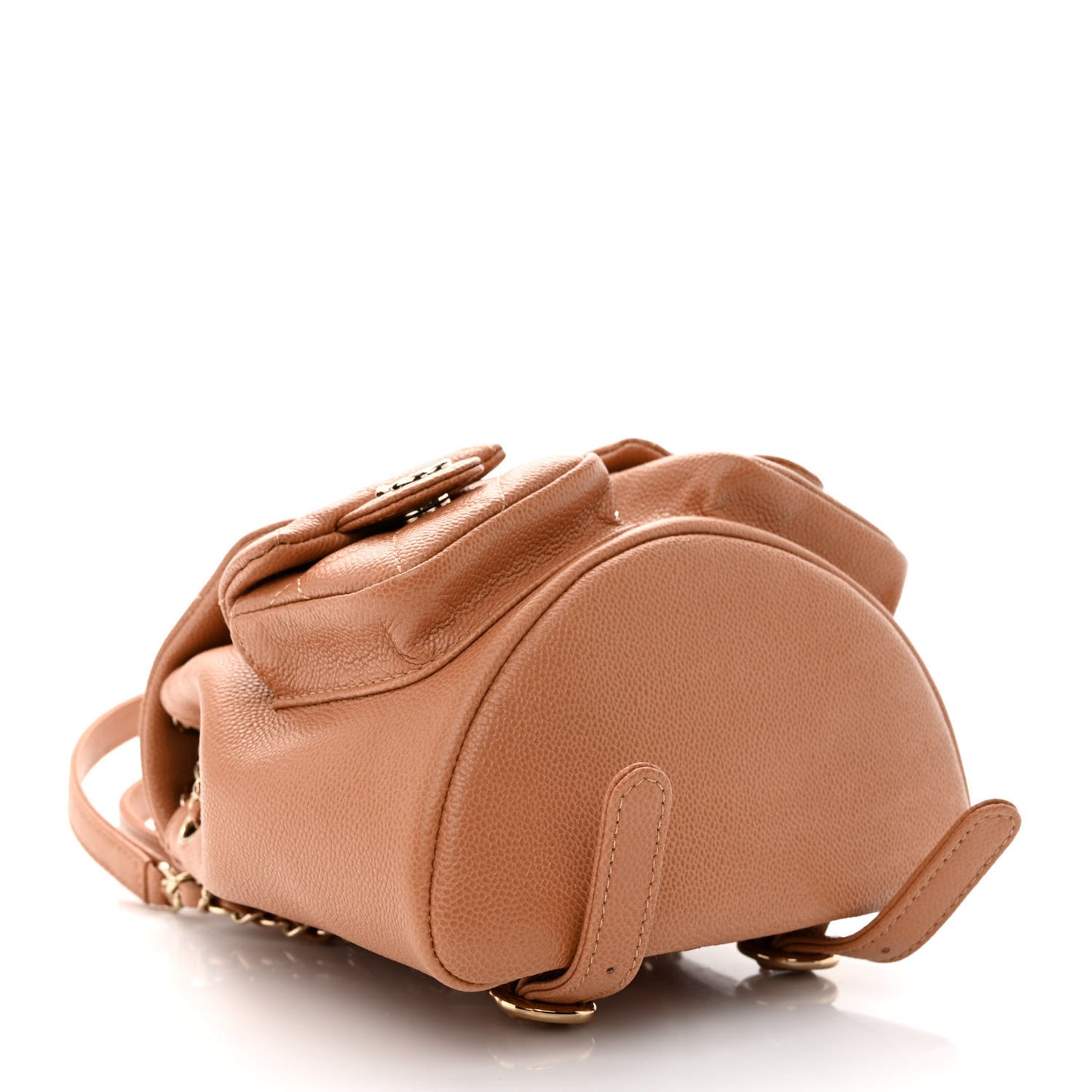 Shiny Caviar Quilted Small Duma Pockets Drawstring Backpack Dark Beige