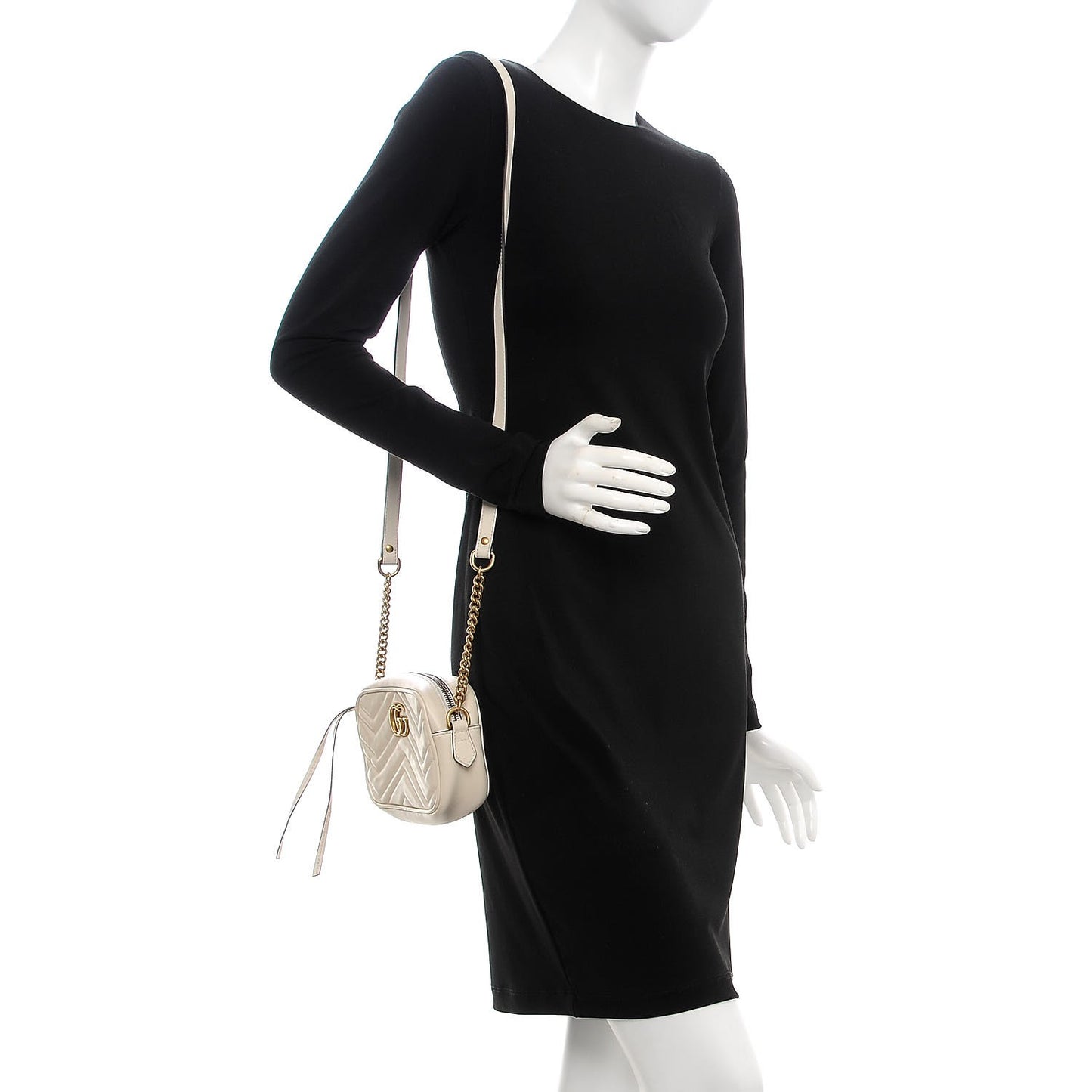 Calfskin Matelasse Mini GG Marmont Chain Shoulder Bag White
