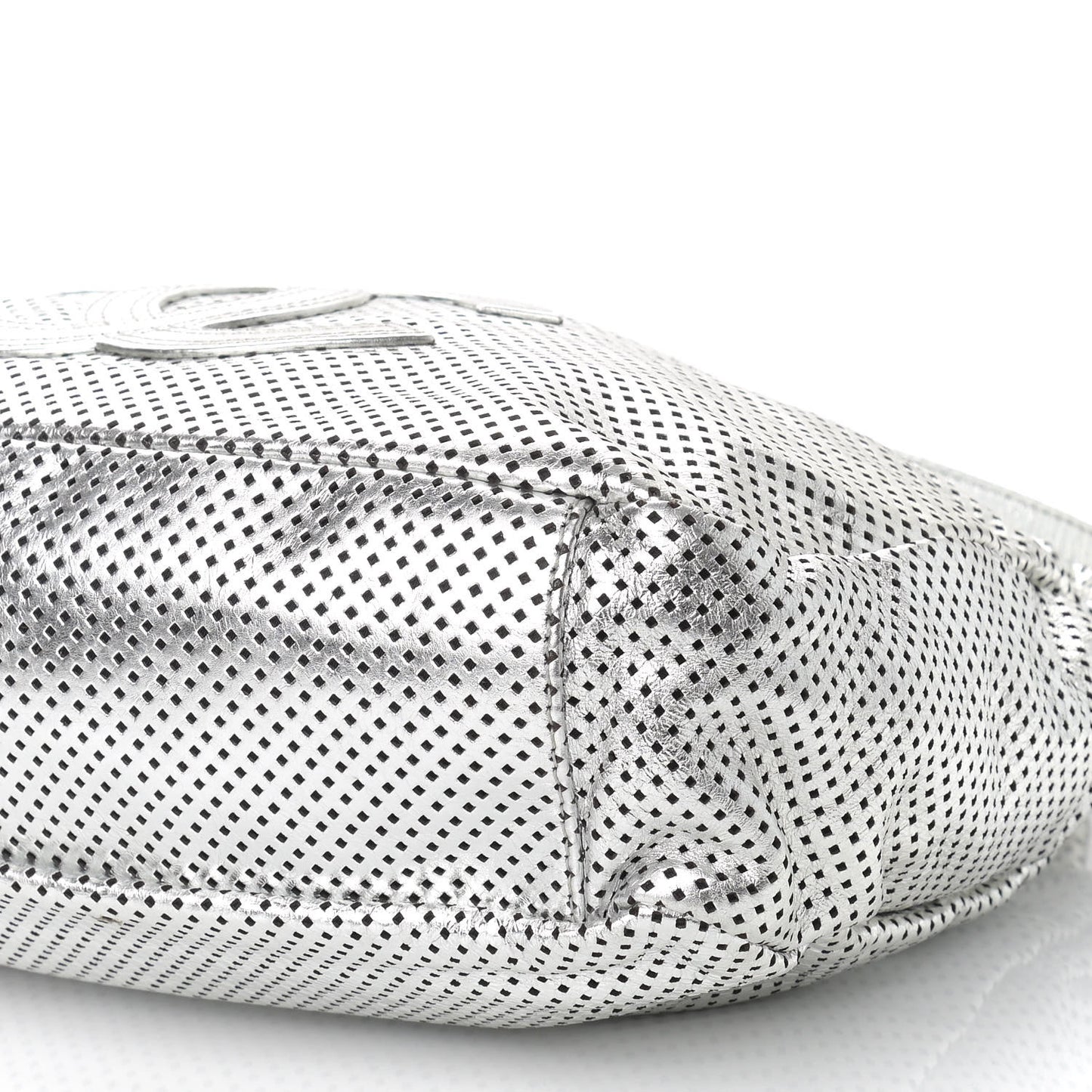 Metallic Glazed Calfskin Perforated Medium Rodeo Drive Tote Silver