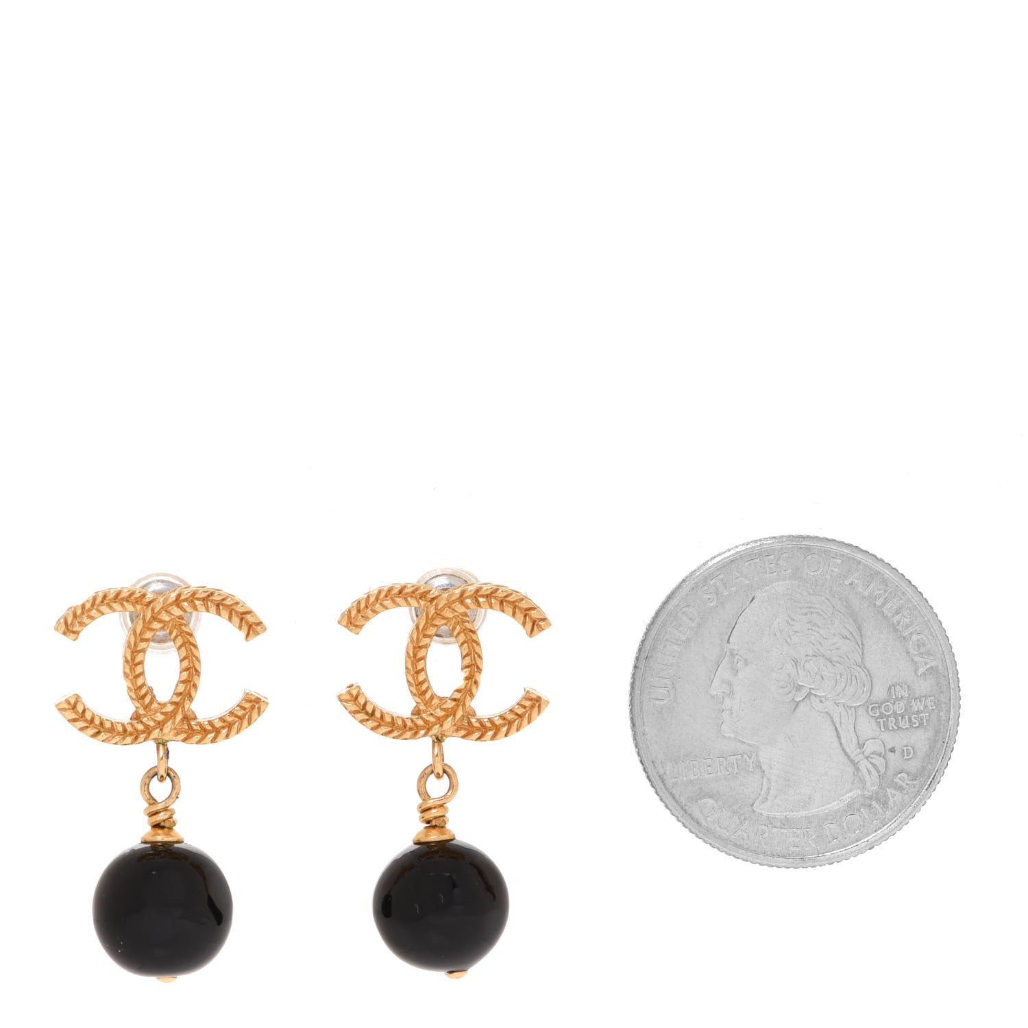Chanel CC Bead Drop Earrings Gold Black 2 of 6