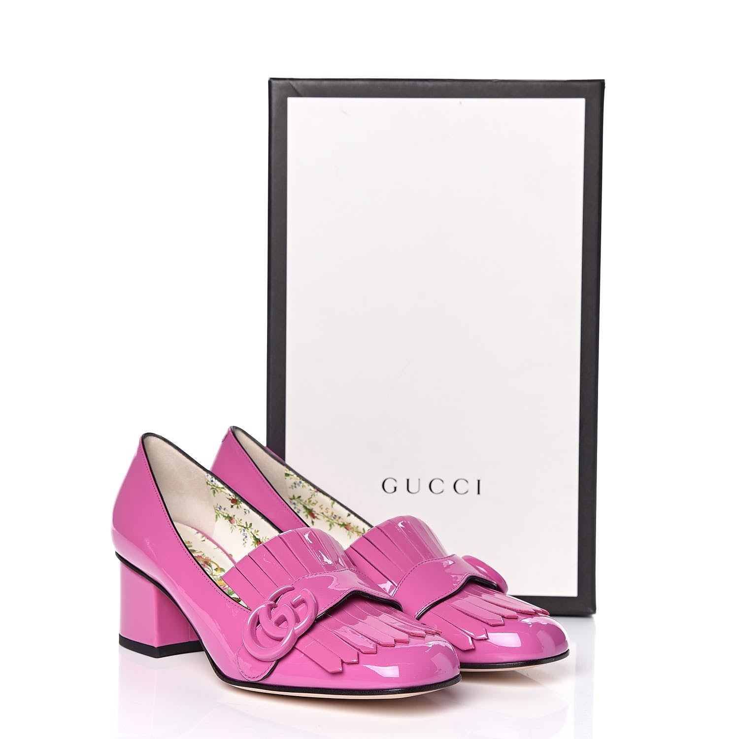 Gucci Vernice GG Marmont Fringe 50mm Loafer Pumps 36.5 Rododendro 10 of 10