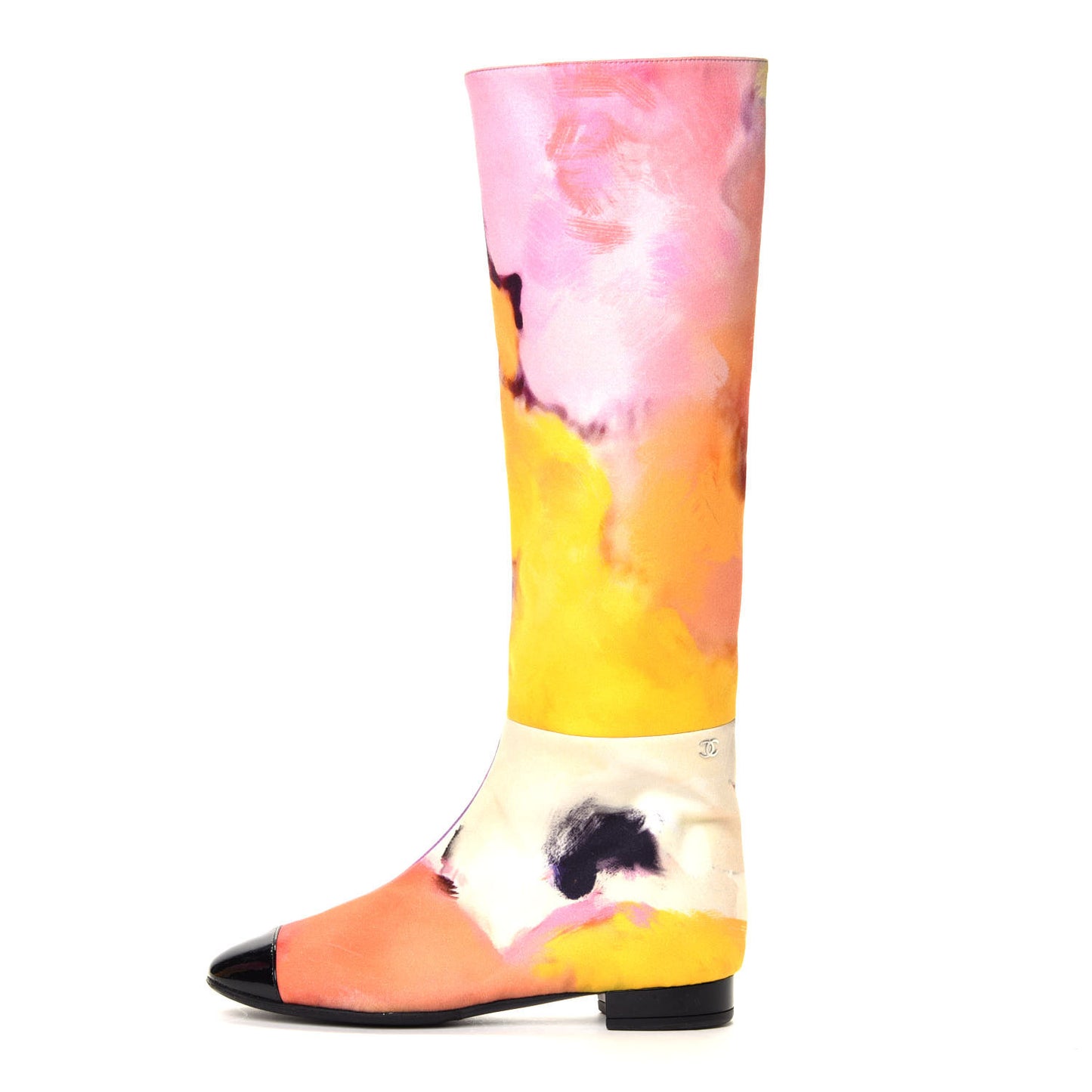 Fabric Printed Patent Cap Toe High Boots 36 Multicolor