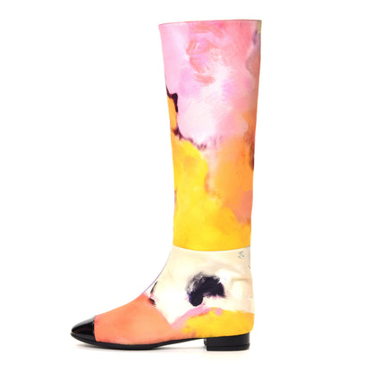 Chanel Fabric Printed Patent Cap Toe High Boots 36 Multicolor 1 of 7