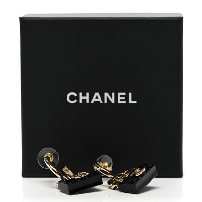 Chanel Metal Resin Lambskin Quilted CC Turnlock Chain Bag Hoop Earrings Black Gold 5 of 5