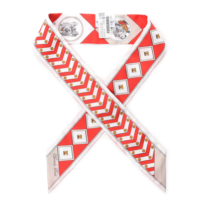 Hermes Silk Colliers Et Chiens Twilly Rouge White Mastic 1 of 4