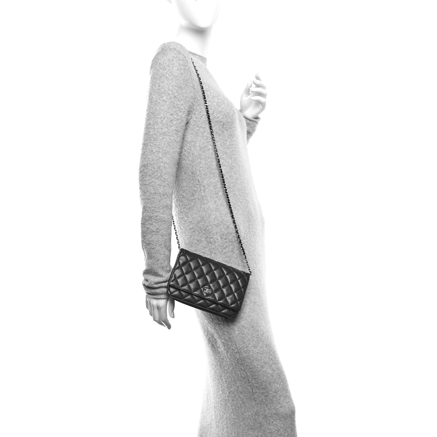 Lambskin Quilted Wallet On Chain WOC Black