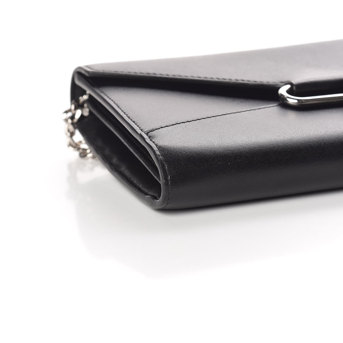 Calfskin Crystal Pin Envelope Wallet On Chain Black