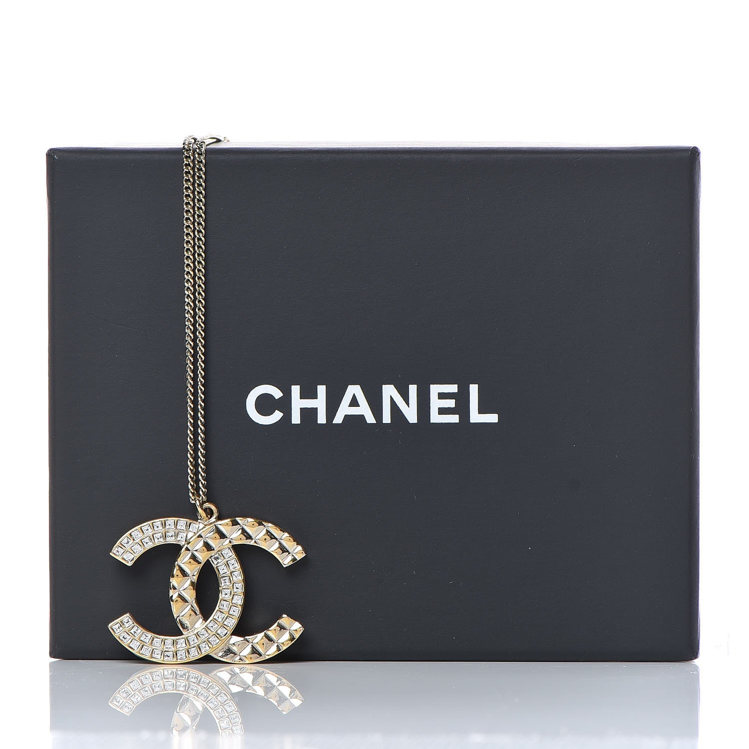 Chanel Baguette Crystal Quilted CC Pendant Necklace Gold 6 of 6