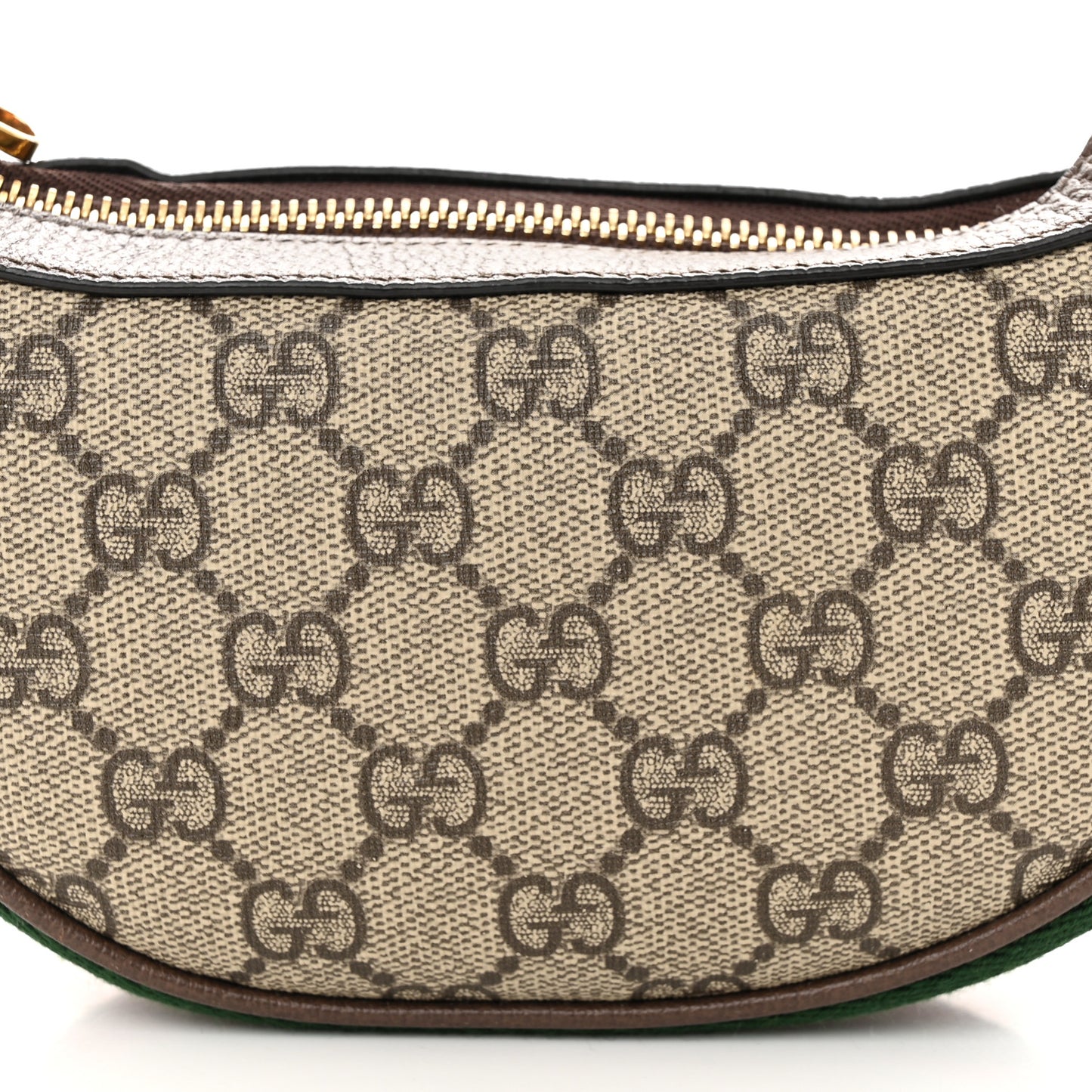 GG Supreme Monogram Textured Calfskin Web Mini Ophidia Half Moon Hobo Beige Ebony New Acero