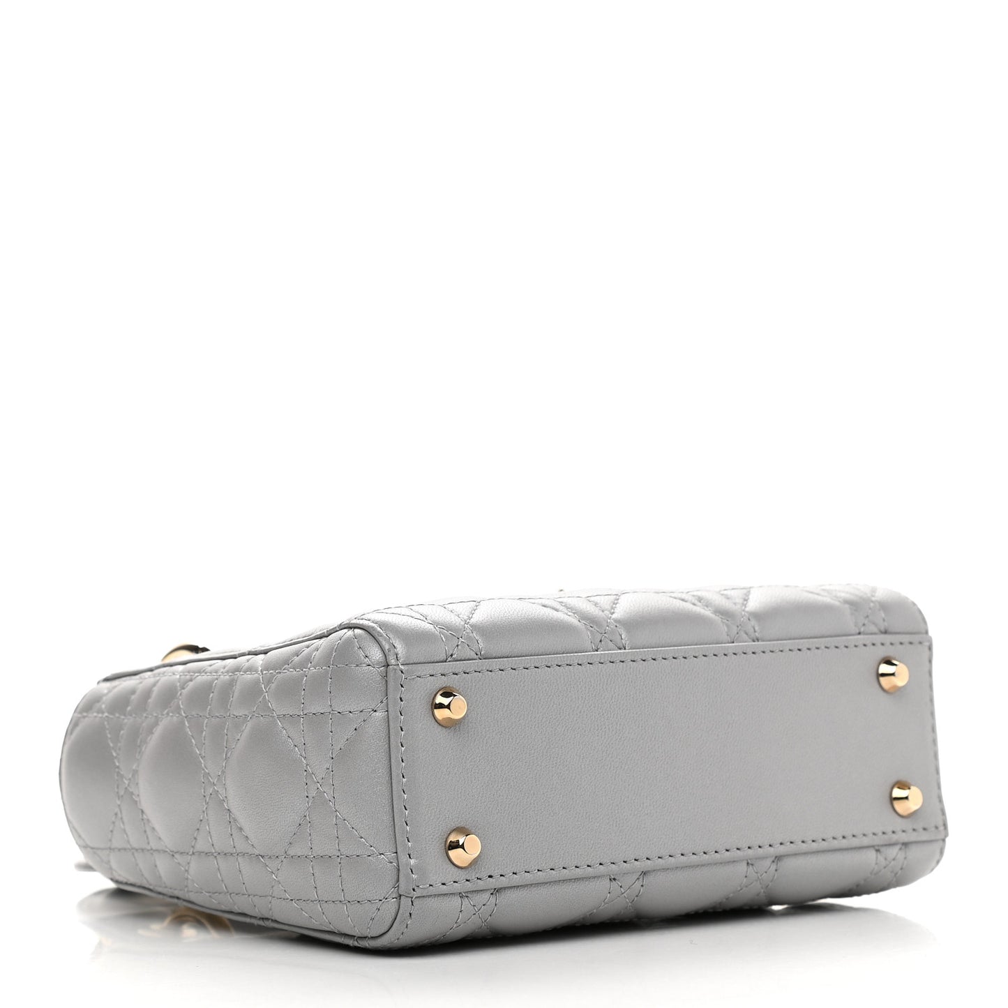 Metallic Lambskin Cannage Mini Lady Dior Grey