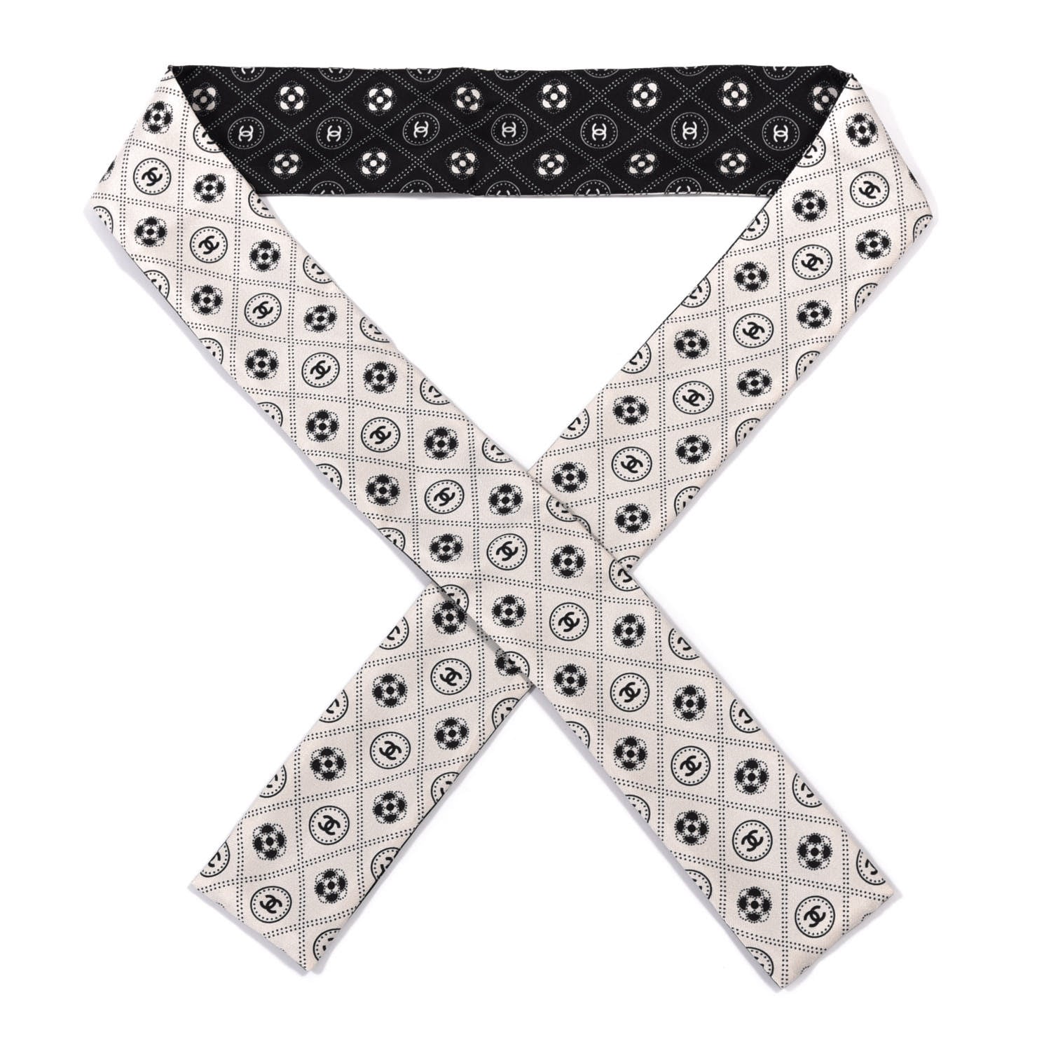 Chanel Silk CC Polka Dot Slim Bandeau Scarf Black Ecru 1 of 3