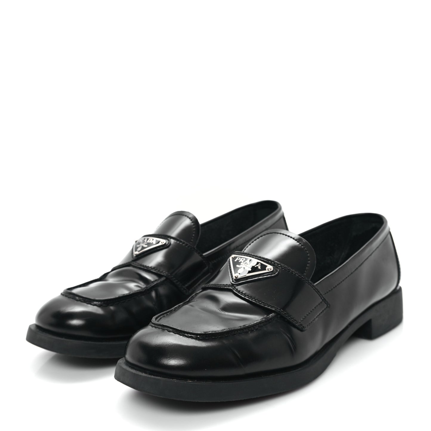 Spazzolato Metal Triangle Logo 20mm Loafers 39.5 Black