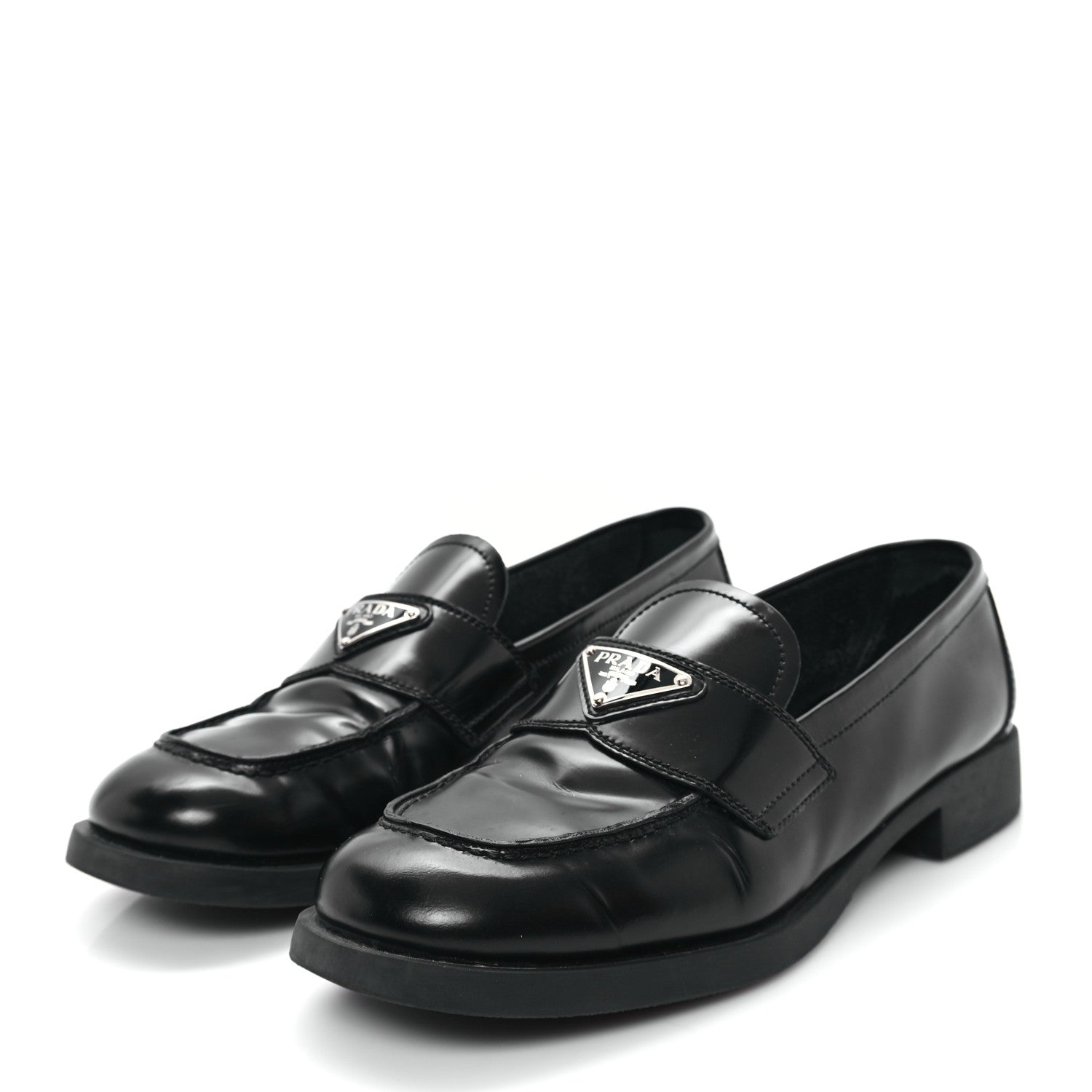 Prada Spazzolato Metal Triangle Logo 20mm Loafers 39.5 Black 4 of 11
